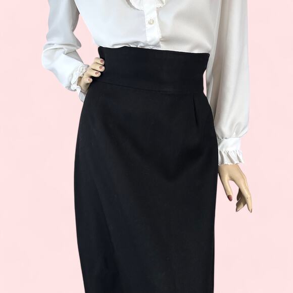 Black Vintage 80s Fringed‎ Hem High Waisted Maxi Skirt Size Small - Picture 9 of 10